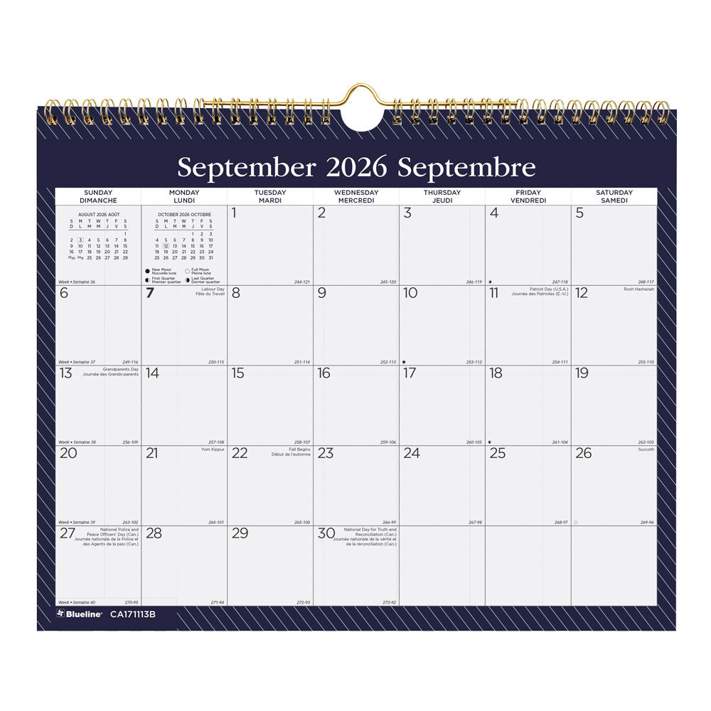 Blueline Academic Monthly Small Wall Calendar 2027, Bilingual, Nautical CA171113B