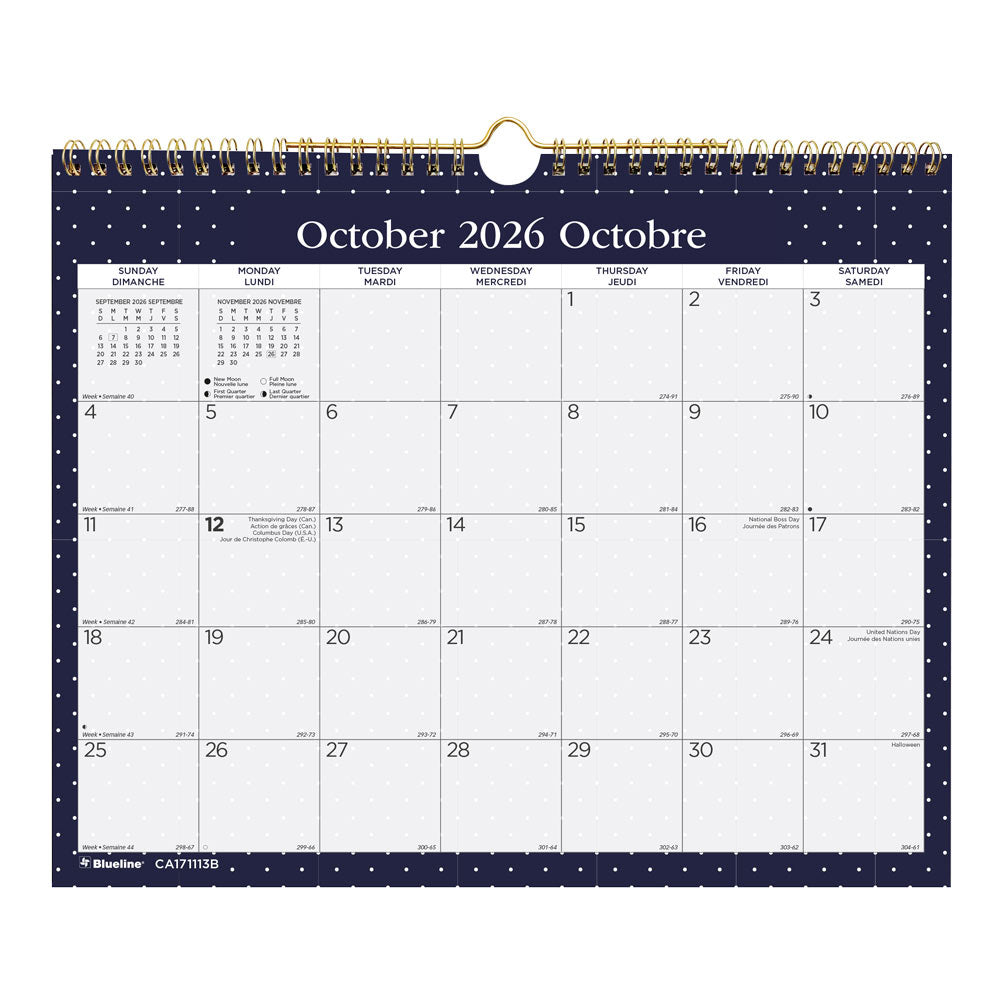 Blueline Academic Monthly Small Wall Calendar 2027, Bilingual, Nautical CA171113B