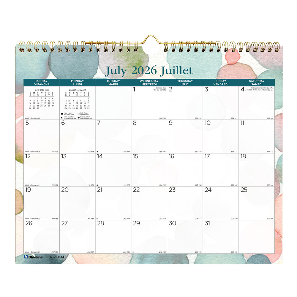 Blueline Academic Monthly Small Wall Calendar 2027, Bilingual, Splash CA171114B