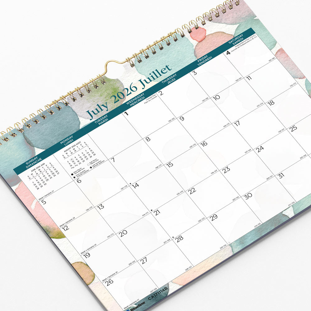 Blueline Academic Monthly Small Wall Calendar 2027, Bilingual, Splash CA171114B