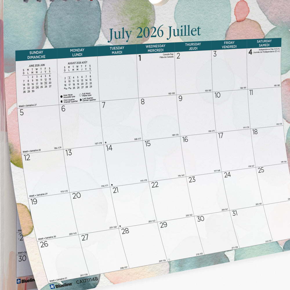 Blueline Academic Monthly Small Wall Calendar 2027, Bilingual, Splash CA171114B