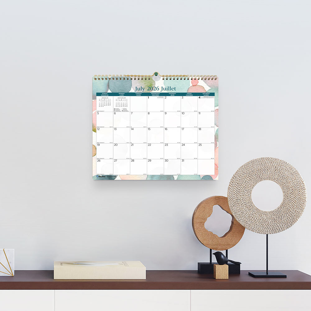 Blueline Academic Monthly Small Wall Calendar 2027, Bilingual, Splash CA171114B