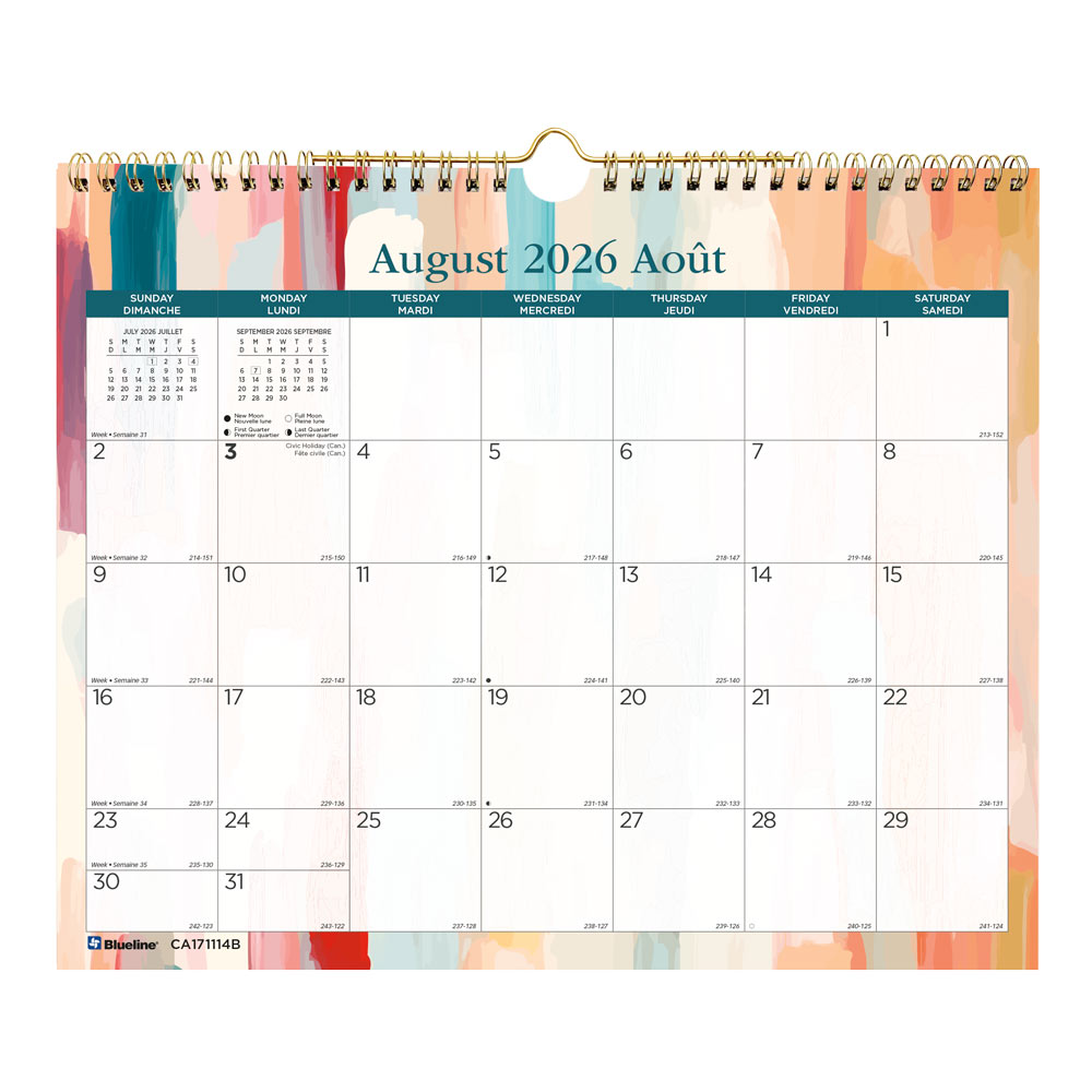 Blueline Academic Monthly Small Wall Calendar 2027, Bilingual, Splash CA171114B