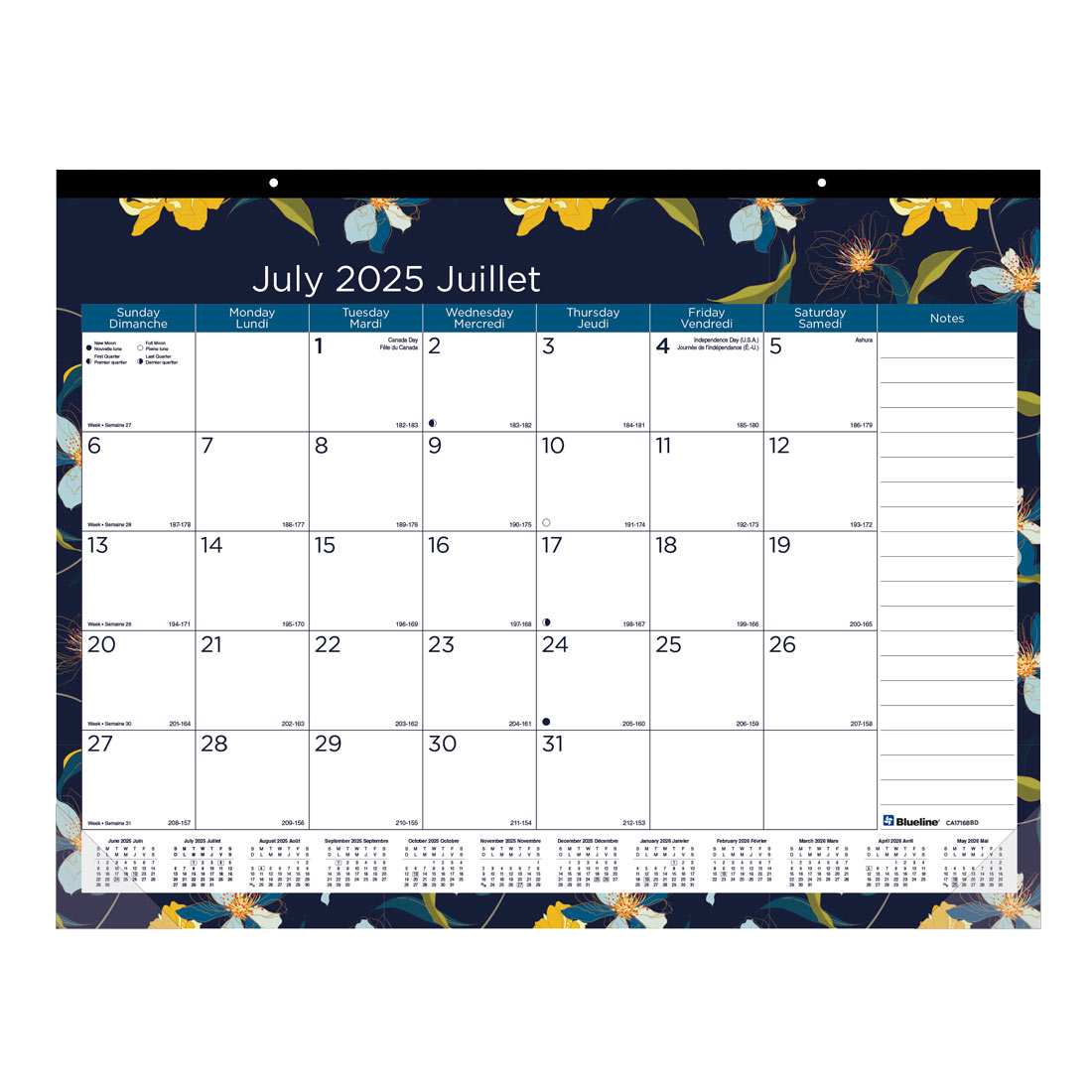 Academic 18-Month Desk Pad Calendar, Blossom, 2025-2026 - Bilingual - Blueline CA1716BBD-26