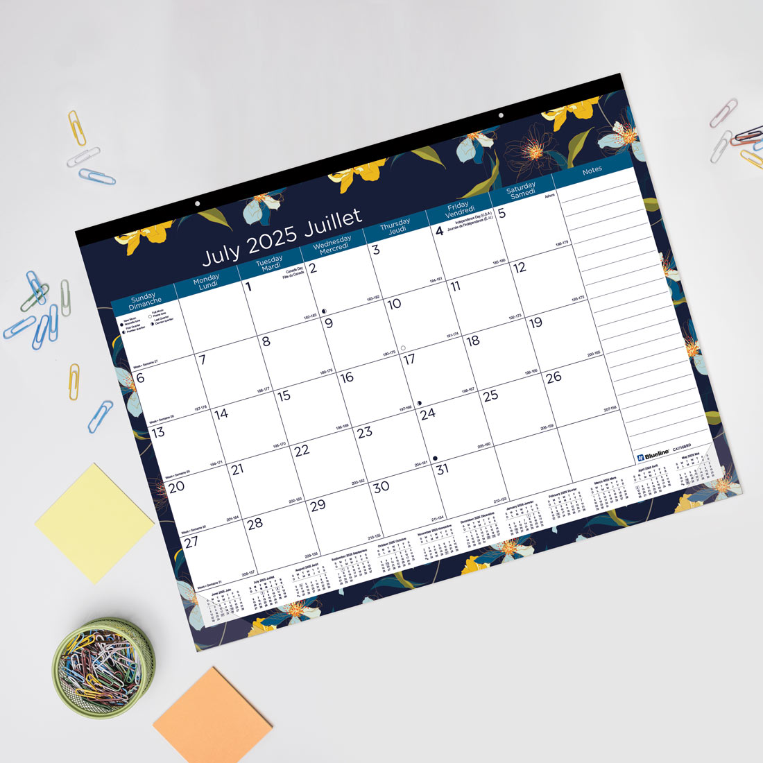 Academic 18-Month Desk Pad Calendar, Blossom, 2025-2026 - Bilingual - Blueline CA1716BBD-26