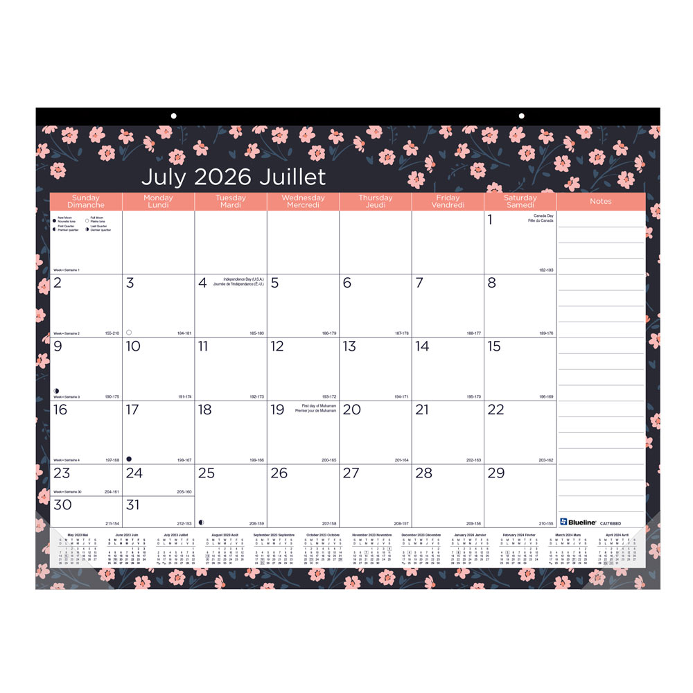 Blueline 18-Month Academic Monthly Desk Pad Calendar, Blossom, 2026-2027 - Bilingual CA1716BBD
