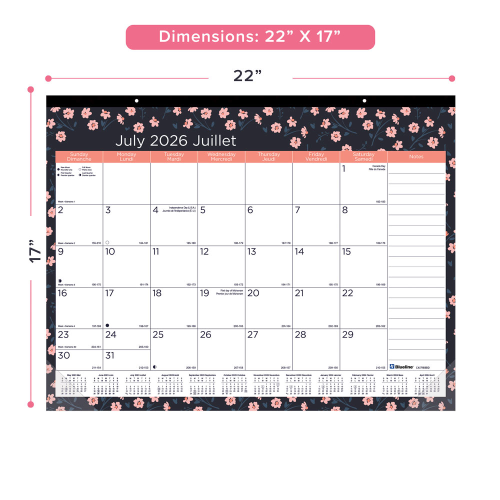 Blueline 18-Month Academic Monthly Desk Pad Calendar, Blossom, 2026-2027 - Bilingual CA1716BBD