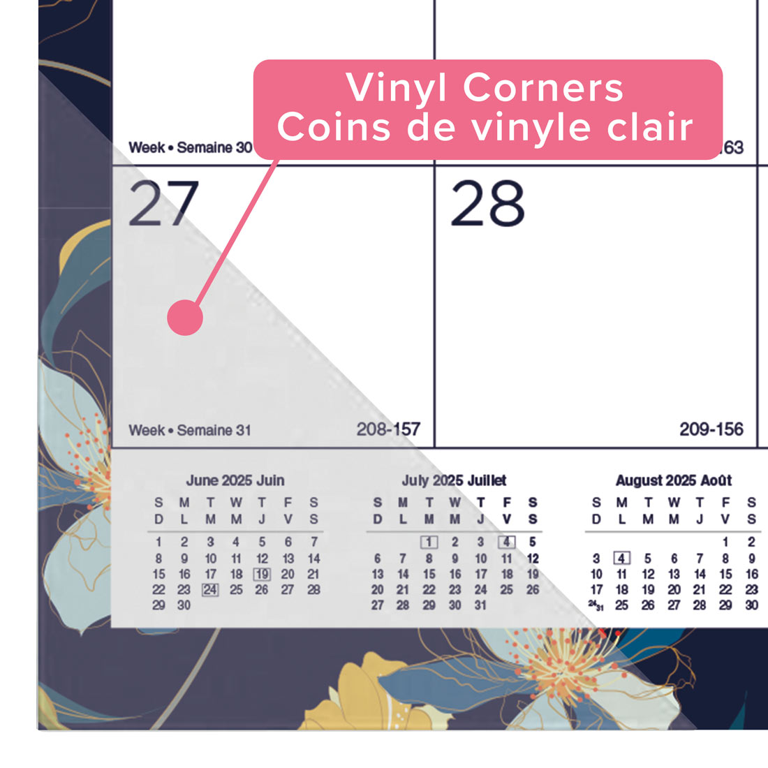 Academic 18-Month Desk Pad Calendar, Blossom, 2025-2026 - Bilingual - Blueline CA1716BBD-26