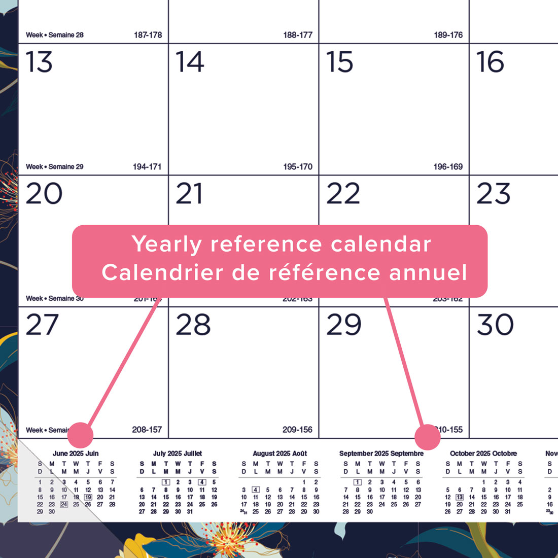 Academic 18-Month Desk Pad Calendar, Blossom, 2025-2026 - Bilingual - Blueline CA1716BBD-26