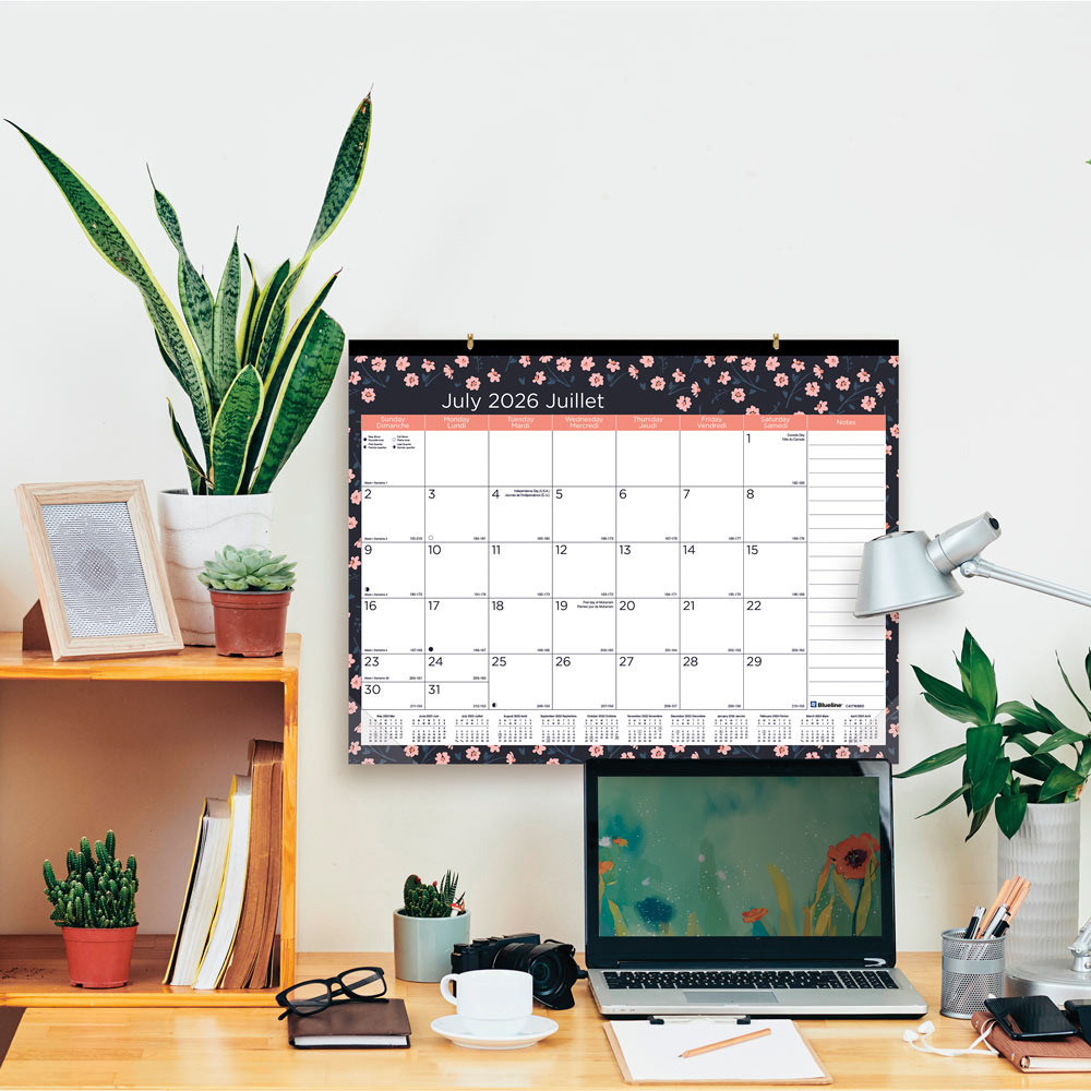 Blueline 18-Month Academic Monthly Desk Pad Calendar, Blossom, 2026-2027 - Bilingual CA1716BBD