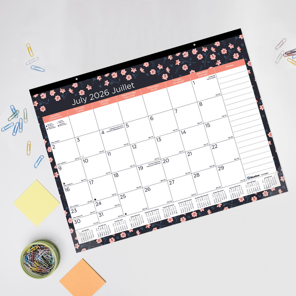 Blueline 18-Month Academic Monthly Desk Pad Calendar, Blossom, 2026-2027 - Bilingual CA1716BBD