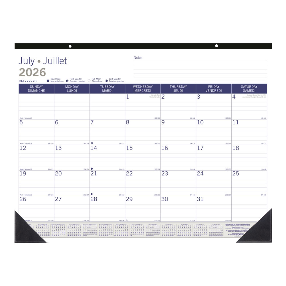 Blueline DuraGlobe™ Academic Monthly Desk Pad Calendar, Bamboo, 2026-2027 - Bilingual CA177227B