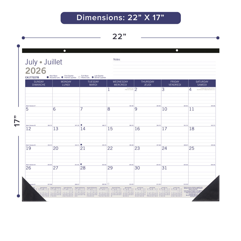 Blueline DuraGlobe™ Academic Monthly Desk Pad Calendar, Bamboo, 2026-2027 - Bilingual CA177227B