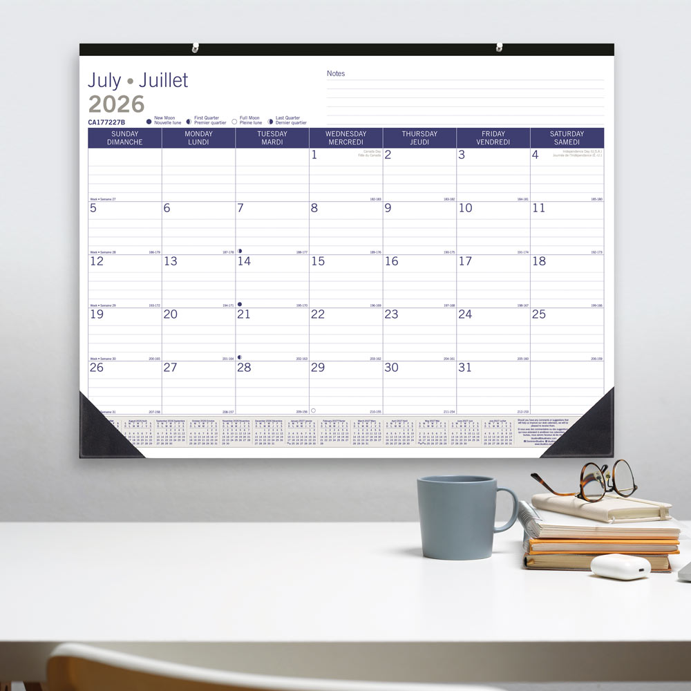 Blueline DuraGlobe™ Academic Monthly Desk Pad Calendar, Bamboo, 2026-2027 - Bilingual CA177227B