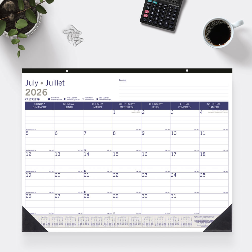 Blueline DuraGlobe™ Academic Monthly Desk Pad Calendar, Bamboo, 2026-2027 - Bilingual CA177227B