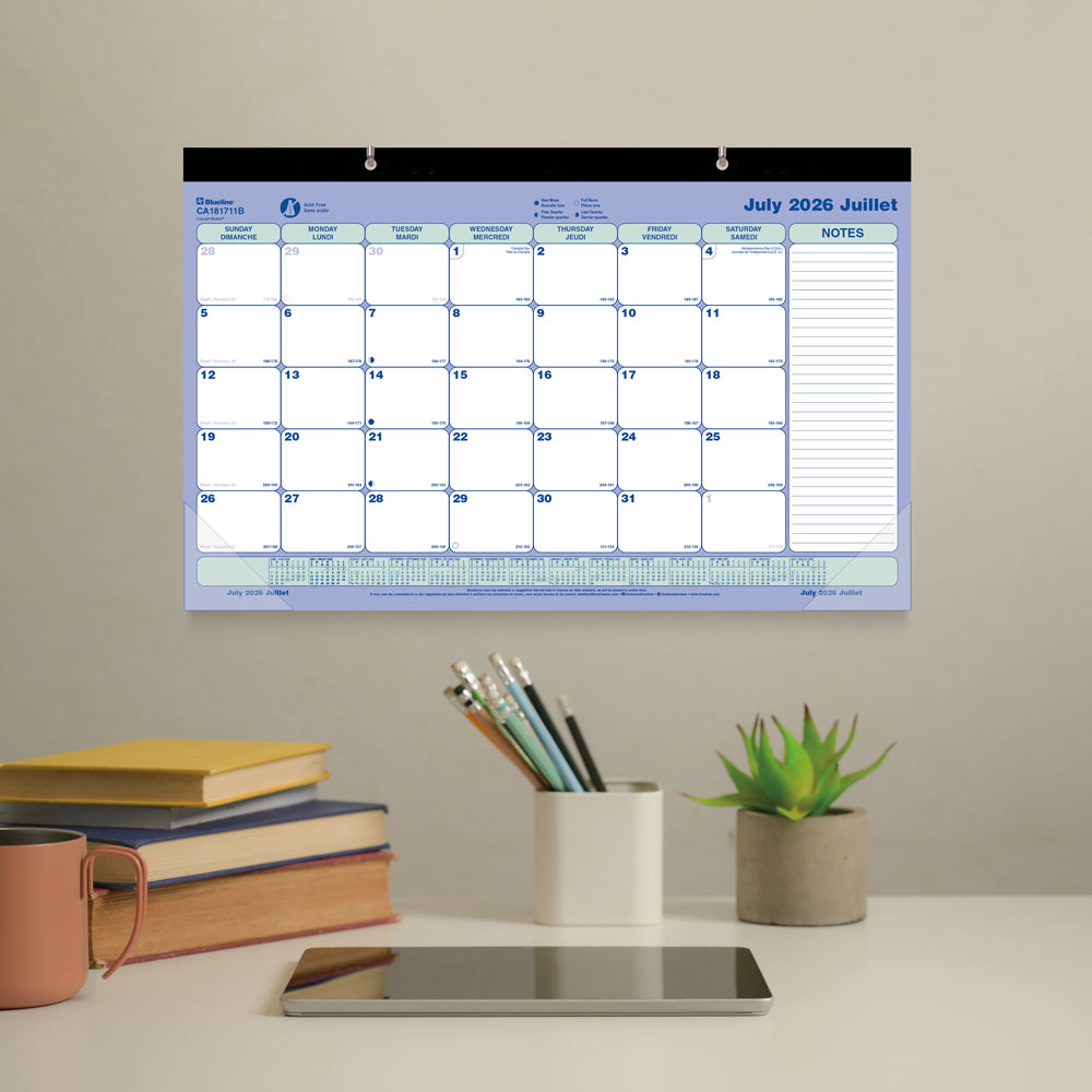 Blueline Academic Monthly Desk Pad Calendar, Classic, 2026-2027 - Bilingual CA181711B