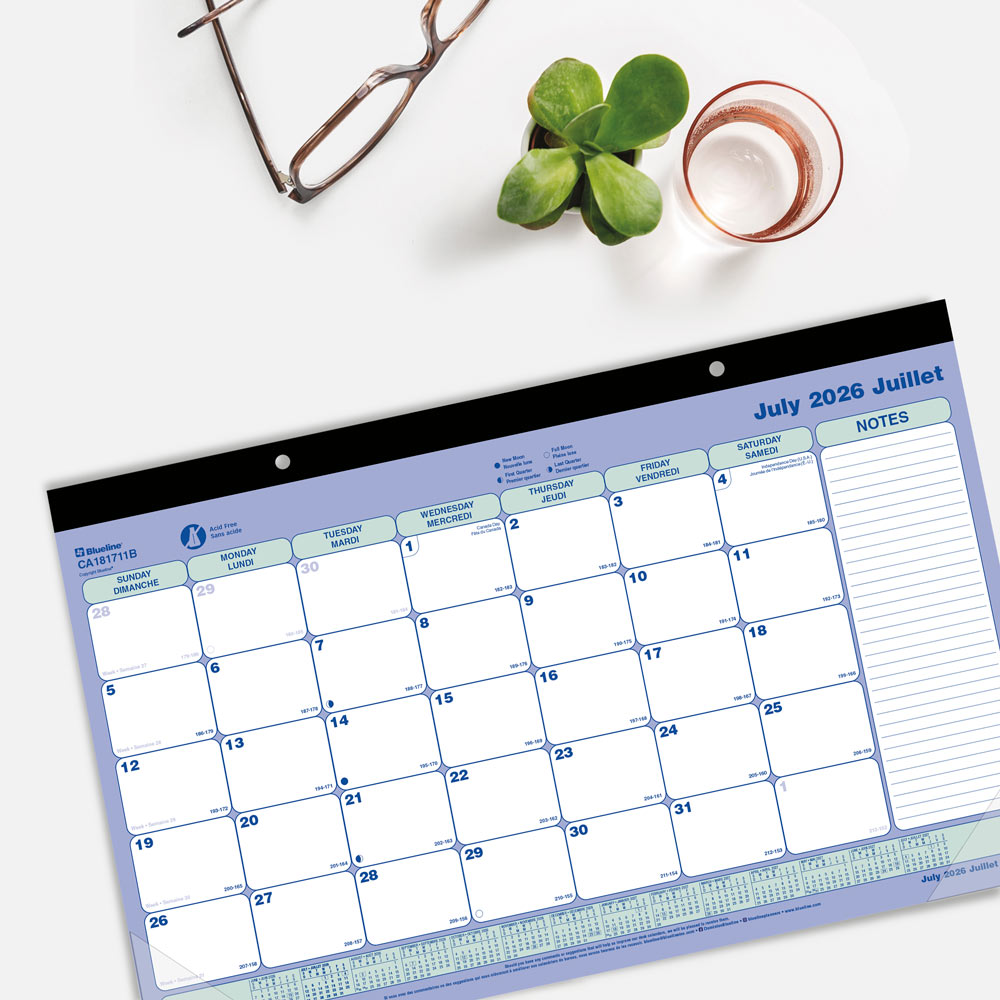Blueline Academic Monthly Desk Pad Calendar, Classic, 2026-2027 - Bilingual CA181711B