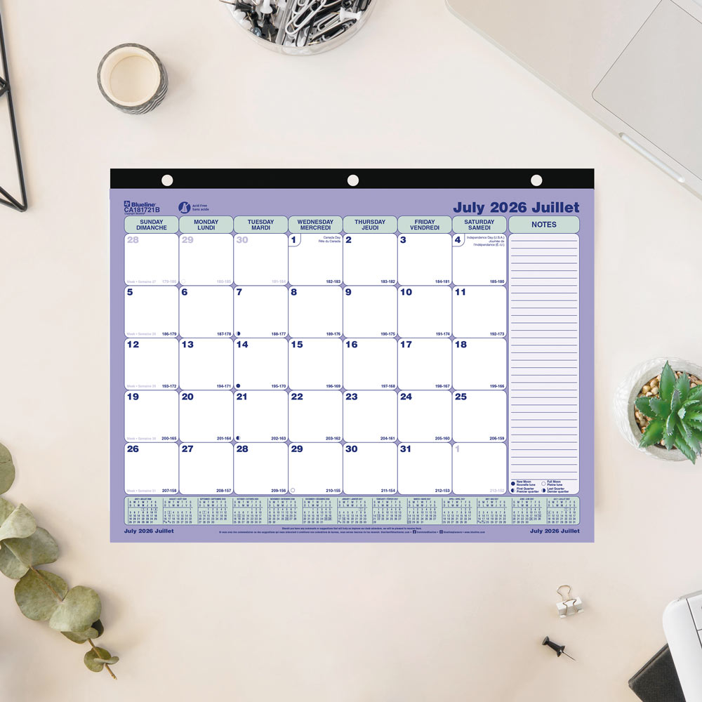Blueline Academic Monthly Desk Pad Calendar, Classic, 2026-2027 - Bilingual CA181721B