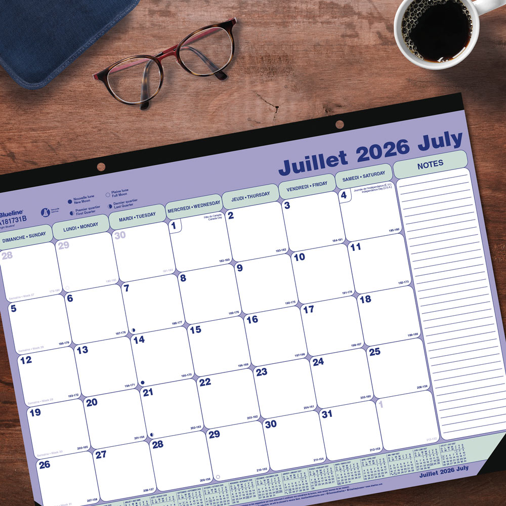Blueline Academic Monthly Desk Pad Calendar, Classic, 2026-2027 - Bilingual CA181731B