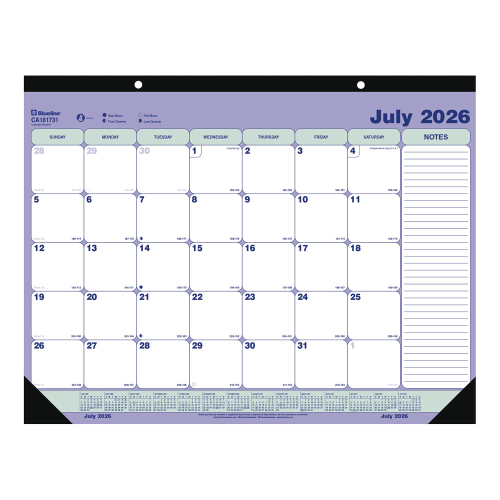 Blueline Academic Monthly Desk Pad Calendar, Classic, 2026-2027 CA181731