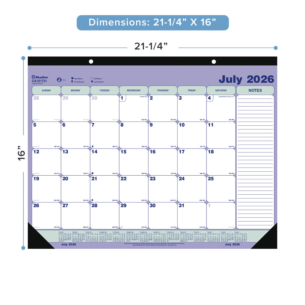 Blueline Academic Monthly Desk Pad Calendar, Classic, 2026-2027 CA181731