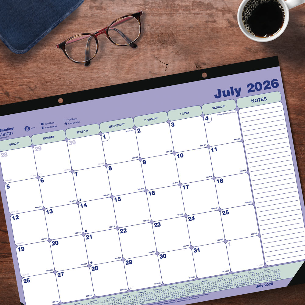Blueline Academic Monthly Desk Pad Calendar, Classic, 2026-2027 CA181731