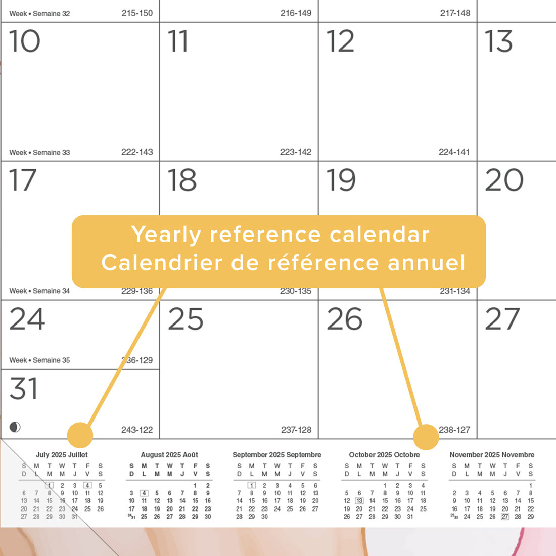 Colourful Academic Monthly Desk Pad Calendar, Marble, 2025-2026 - Bilingual - Blueline CA194117B-26