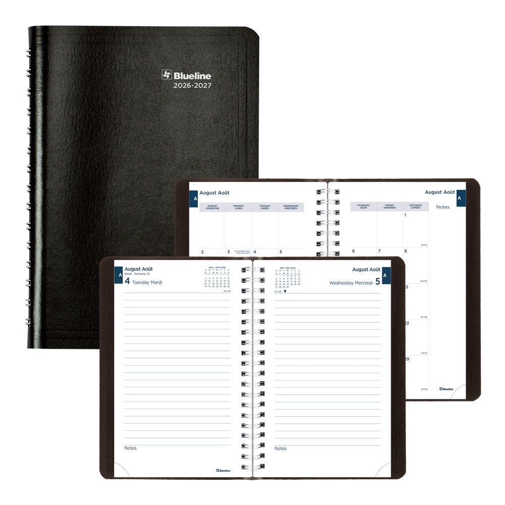 Blueline Academic Daily Planner, Classic Black, 2026-2027 - Bilingual CA201B.BLK