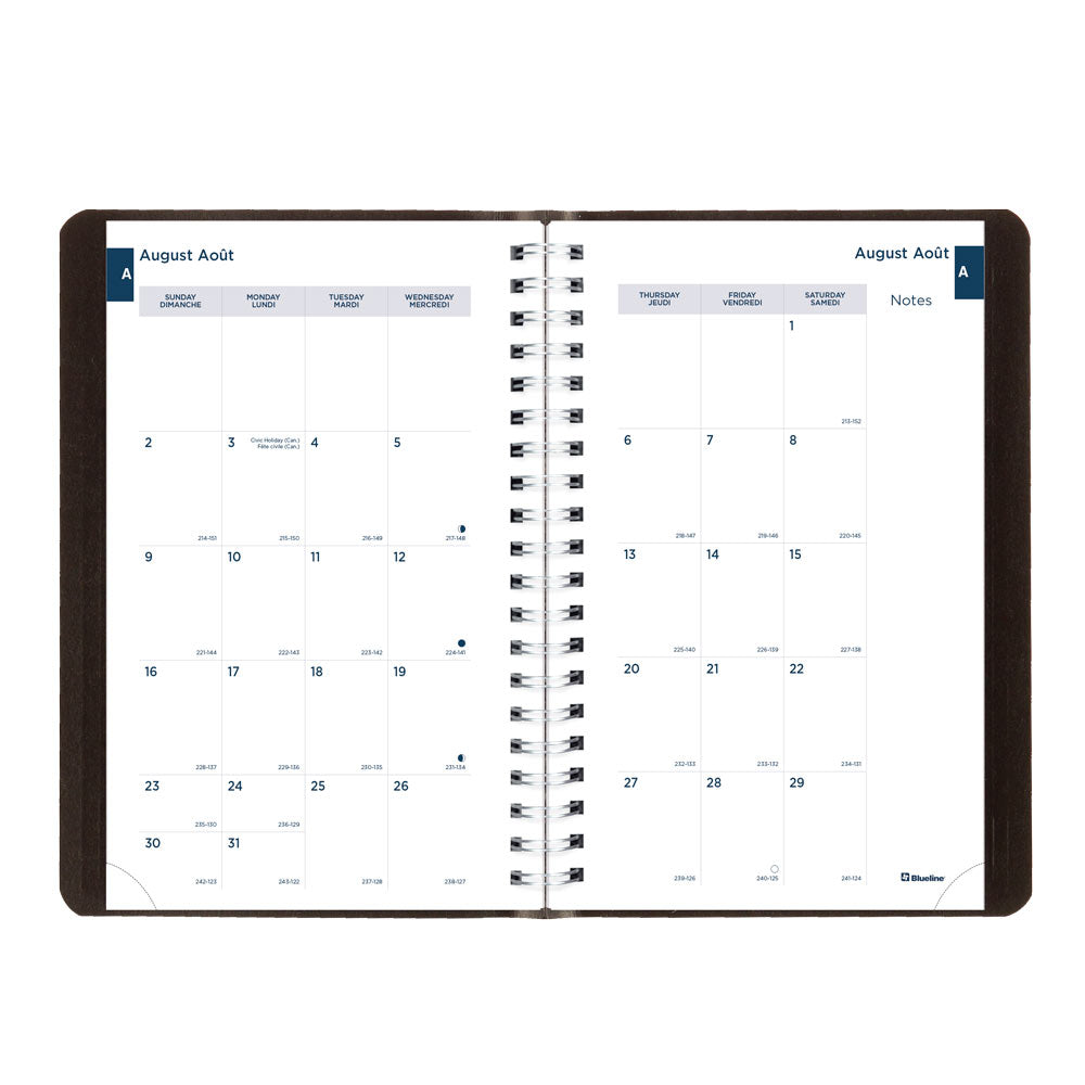 Blueline Academic Daily Planner, Classic Black, 2026-2027 - Bilingual CA201B.BLK