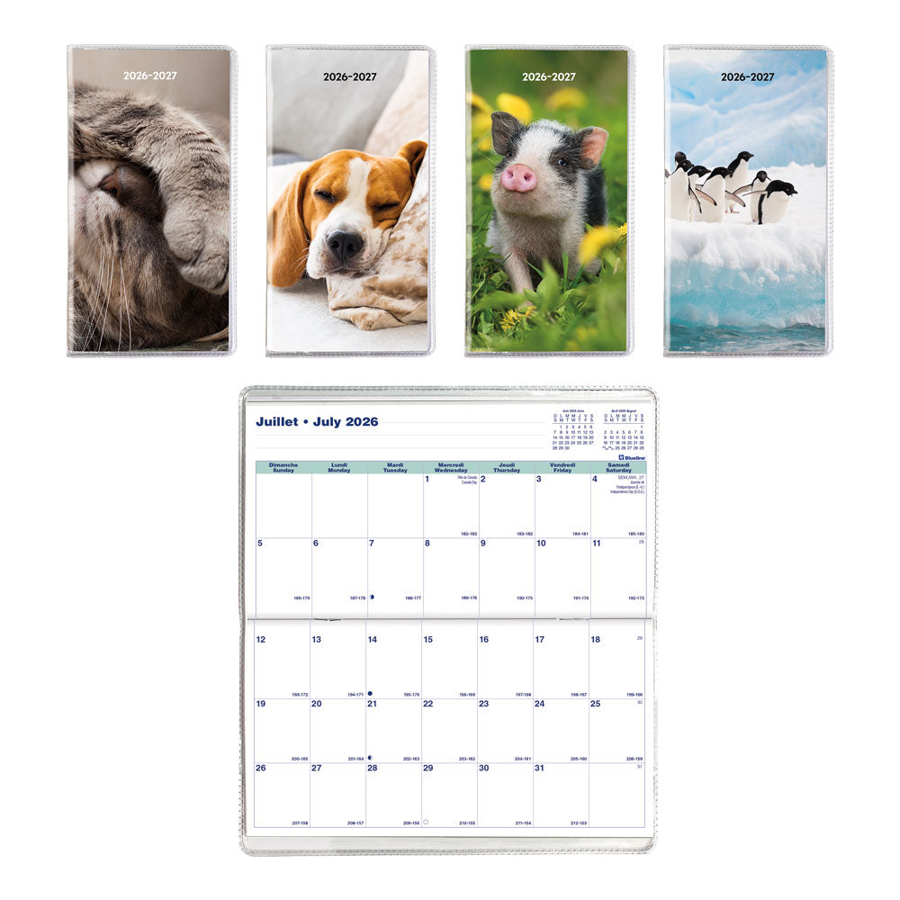 Blueline 18-Month Pocket Planner, Assorted Animal Designs, 2026-2027 - Bilingual CA412B.ASX