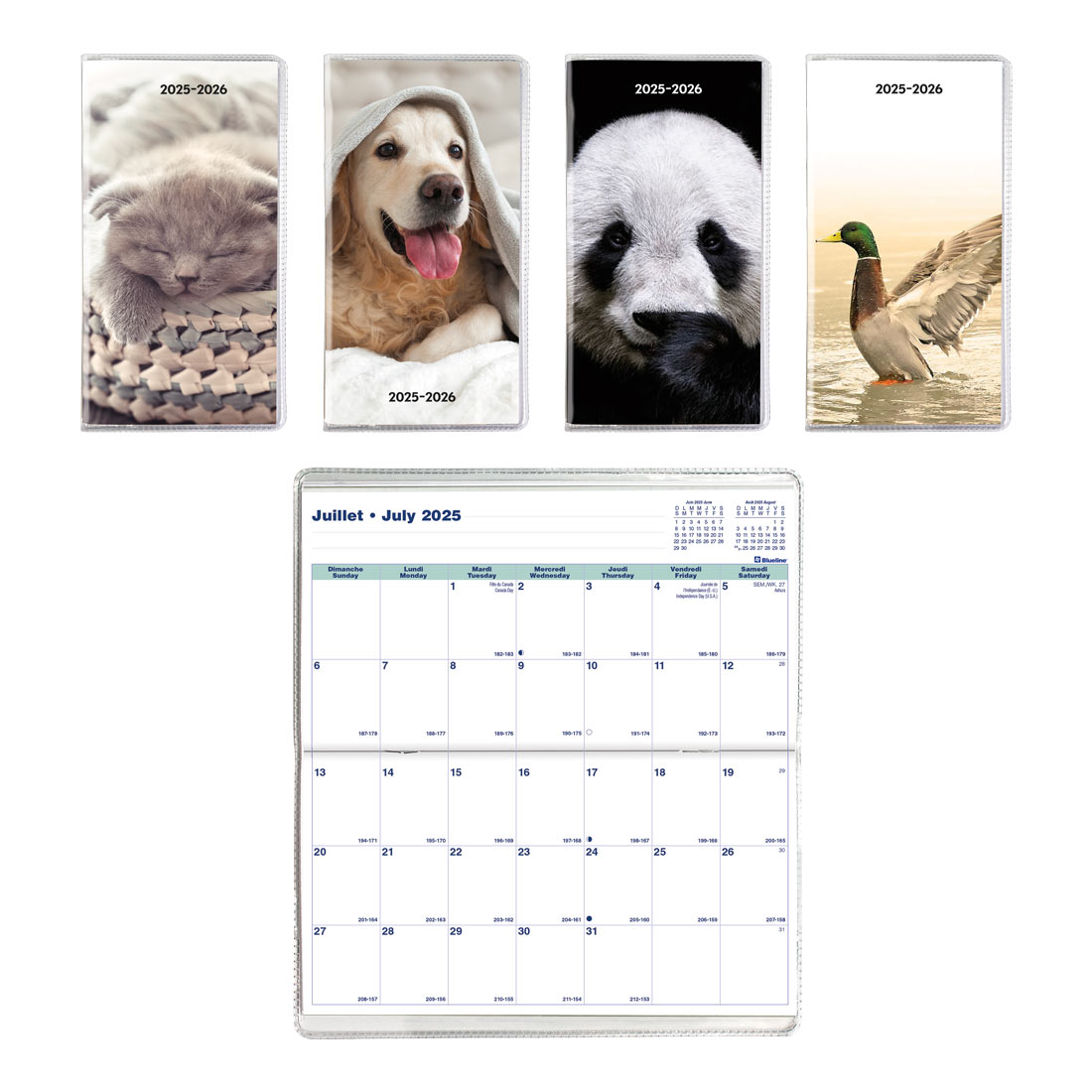 18-Month Pocket Planner, Assorted Designs - Animals, 2025-2026 - Bilingual - Blueline CA412B.ASX-26
