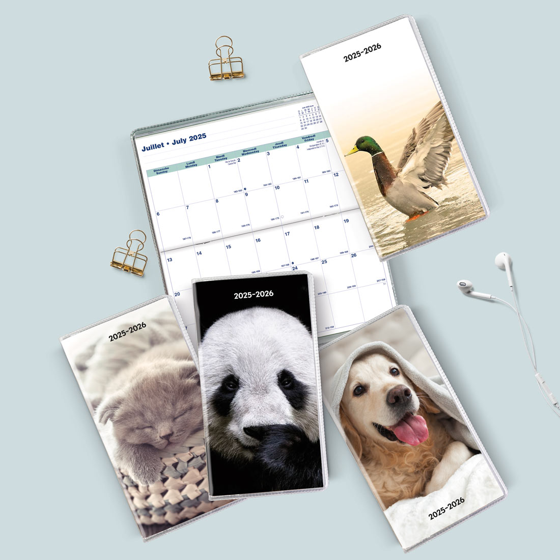 18-Month Pocket Planner, Assorted Designs - Animals, 2025-2026 - Bilingual - Blueline CA412B.ASX-26