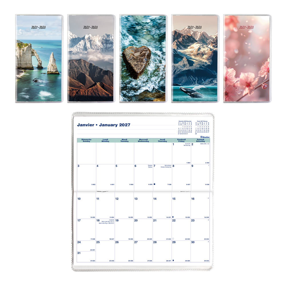 Blueline Two-Year Monthly Pocket Planner, Assorted Designs, 2027-2028, Bilingual CA424B.ASX