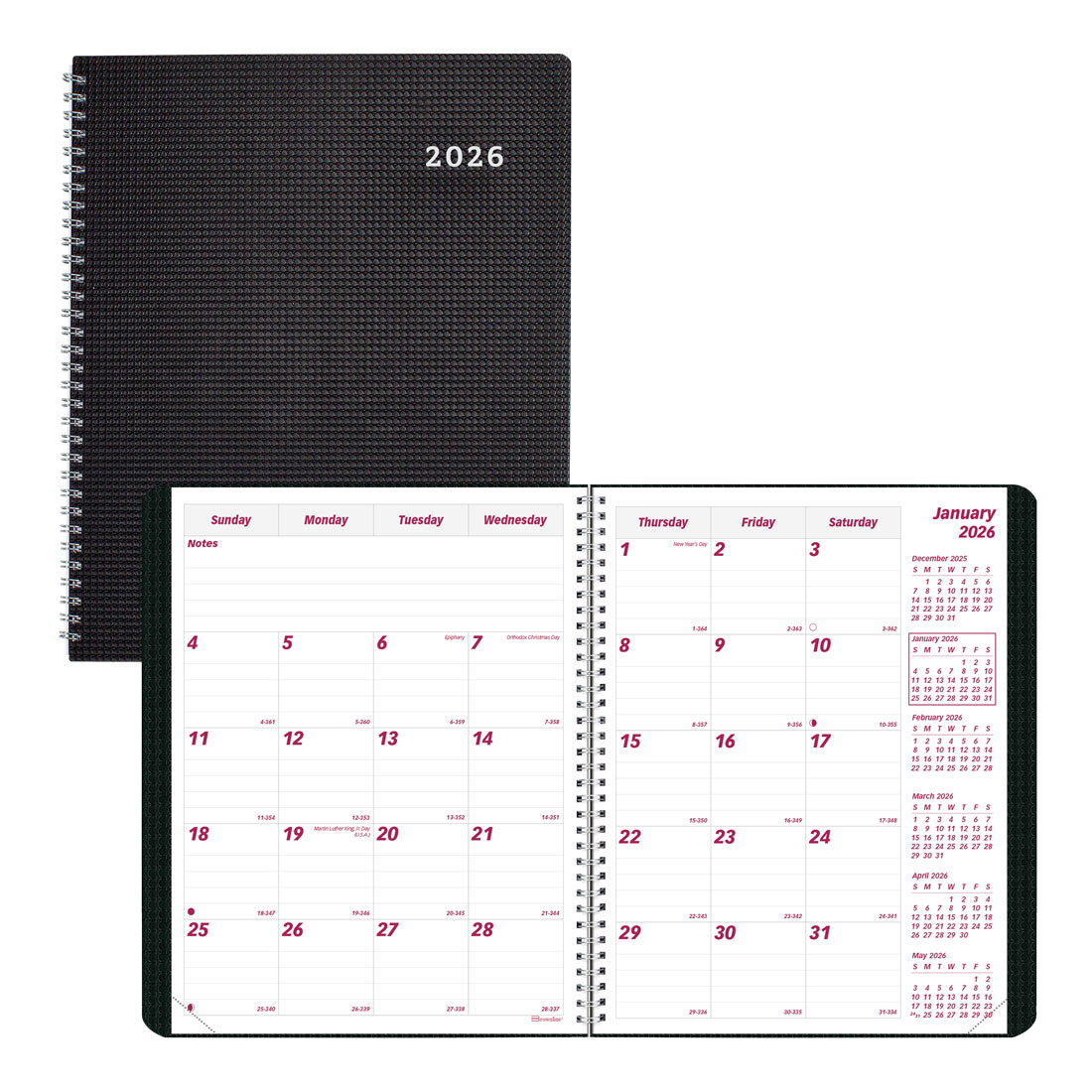 Brownline DuraFlex Monthly Planner 2026, English, Black CB1200V.BLK-26