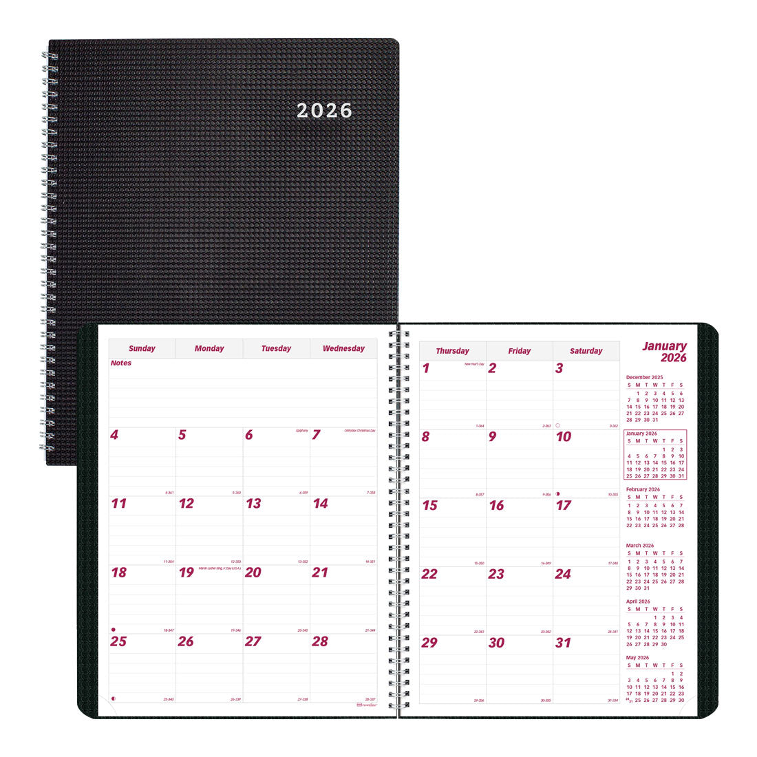 Brownline DuraFlex Monthly Planner, Black, 2026, English (CB1200V.BLK-26)