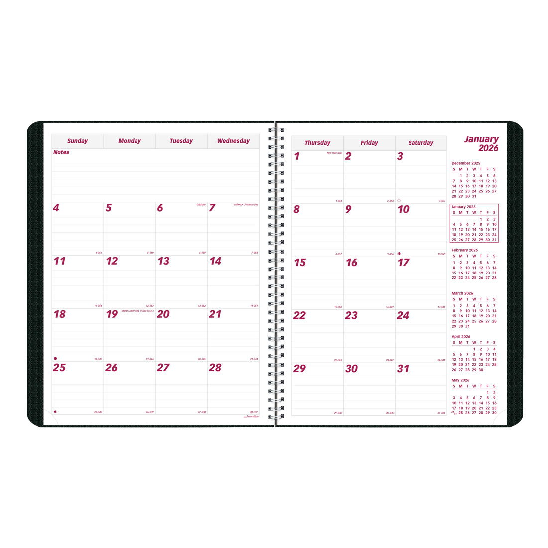 Brownline DuraFlex Monthly Planner, Black, 2026, English (CB1200V.BLK-26)