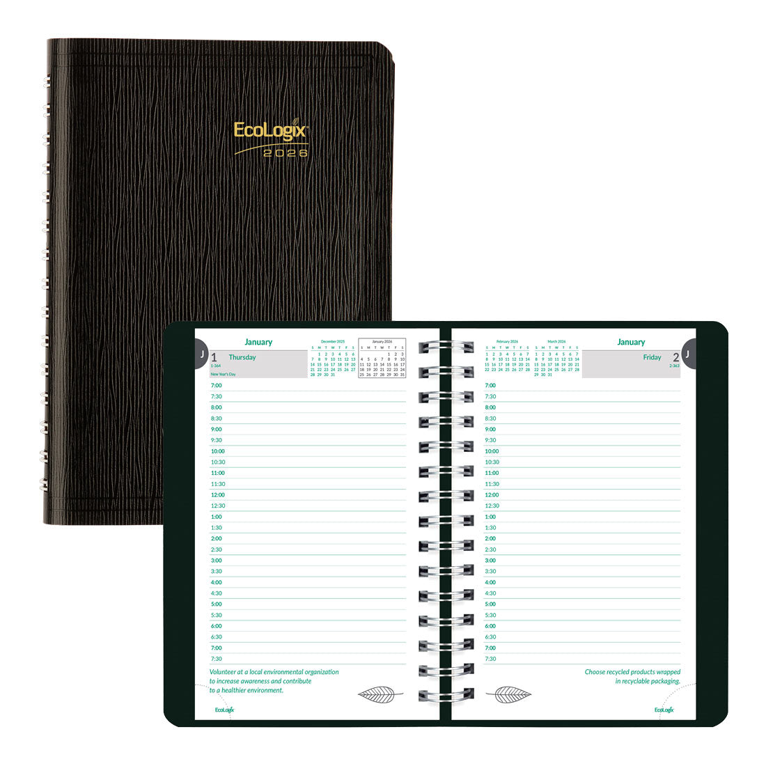 Brownline EcoLogix Daily Planner 2026, English, Black CB410W.BLK-26