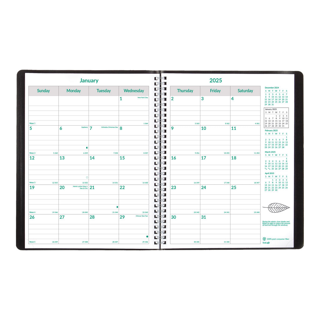 EcoLogix Monthly Planner 2025, Black, CB435W.BLK