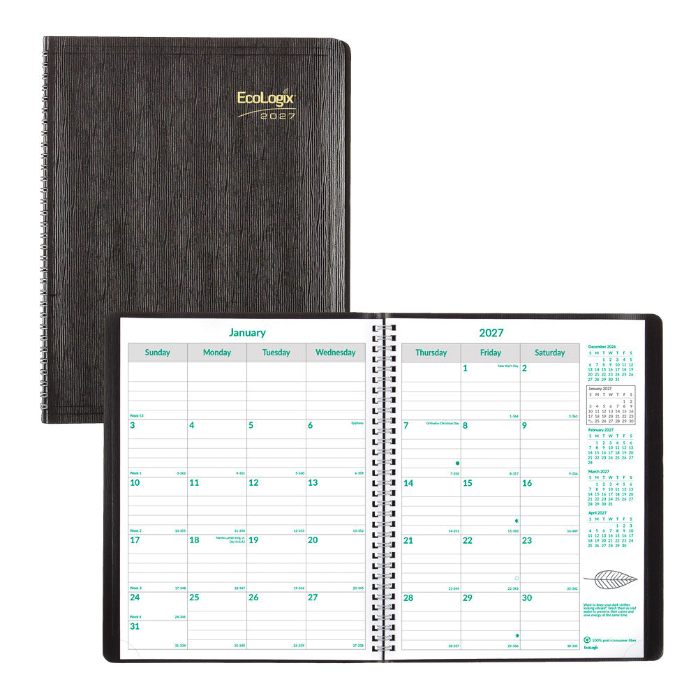 EcoLogix® Monthly Planner, 2027, English, 14 Months CB435W.BLK-27 Brownline Canada