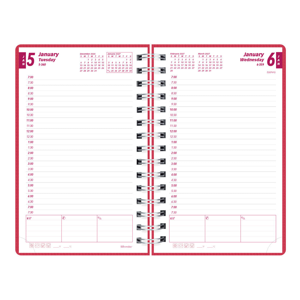 DuraFlex Daily/Monthly Appointment Book, 2027, English Raspberry CB634V.RAS-27 Brownline Canada