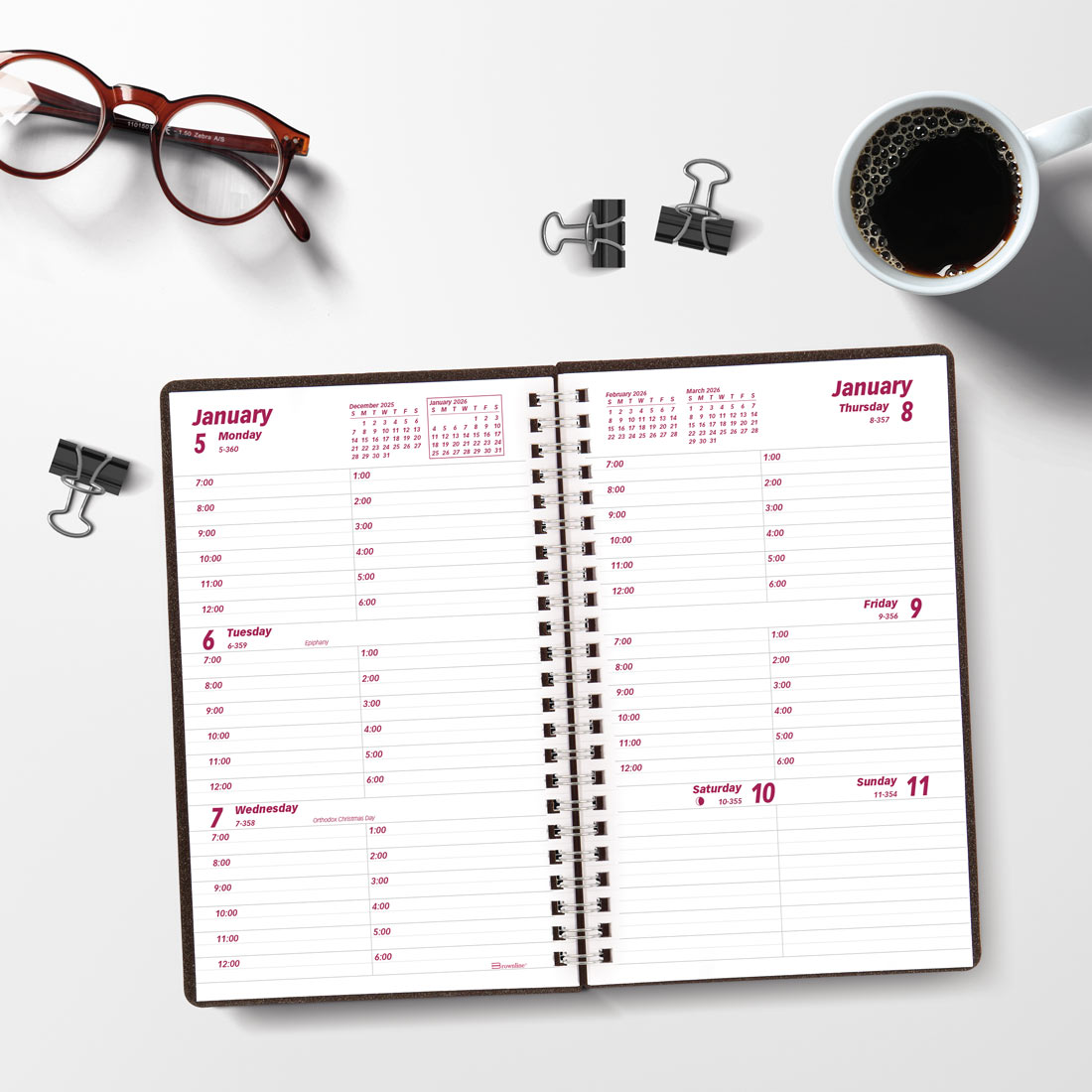 Brownline DuraFlex Weekly Planner 2026, English, Black CB75V.BLK-26