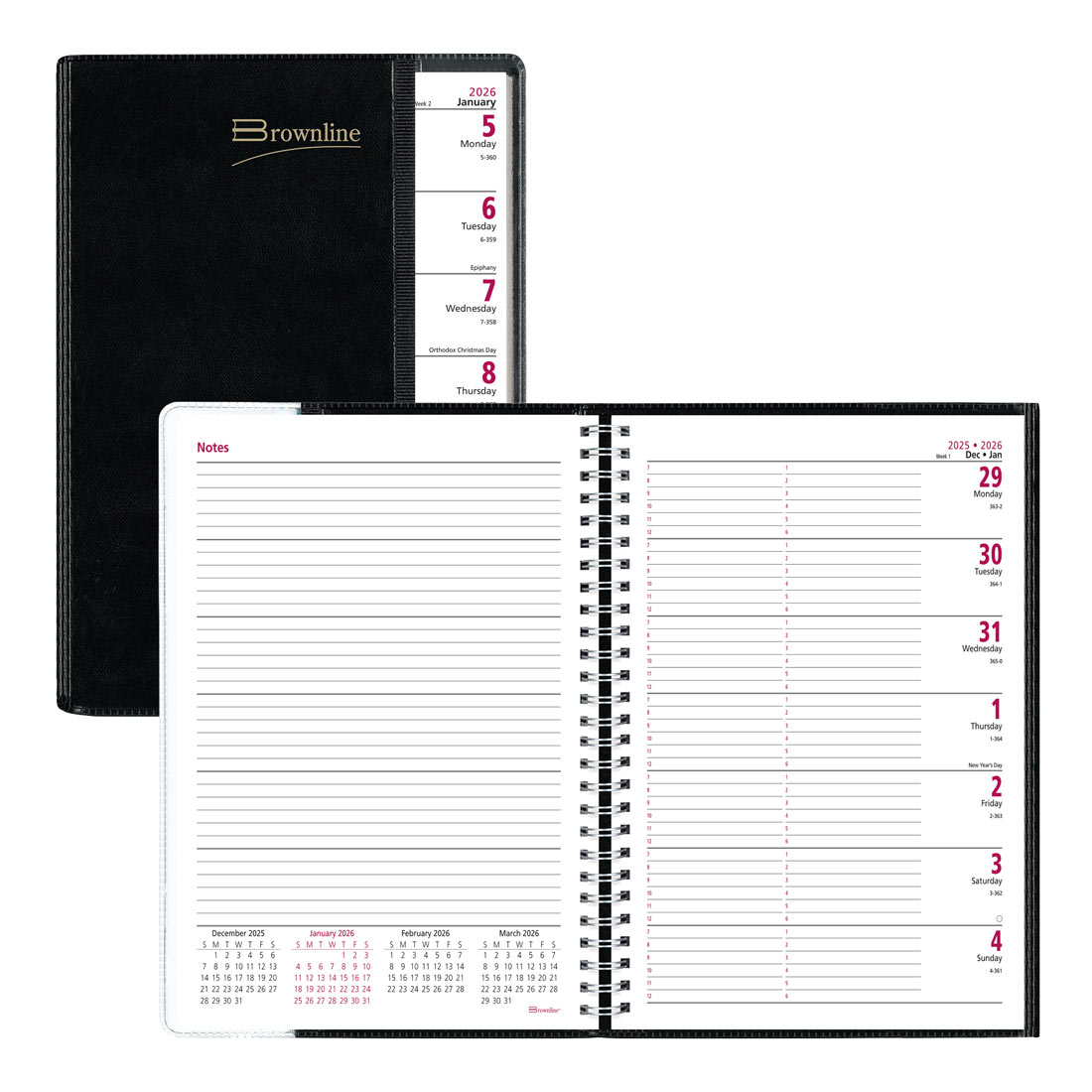 Brownline Pre-Vu Weekly Planner 2026, English, Tri-Fold Cover, Black CB920.BLK-26