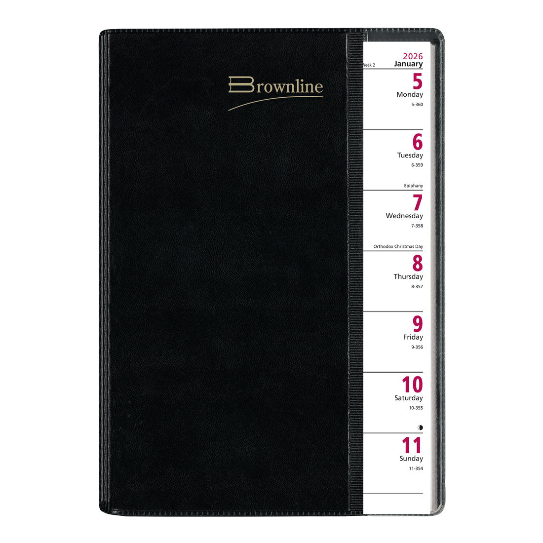 Brownline Pre-Vu Weekly Planner 2026, English, Tri-Fold Cover, Black CB920.BLK-26