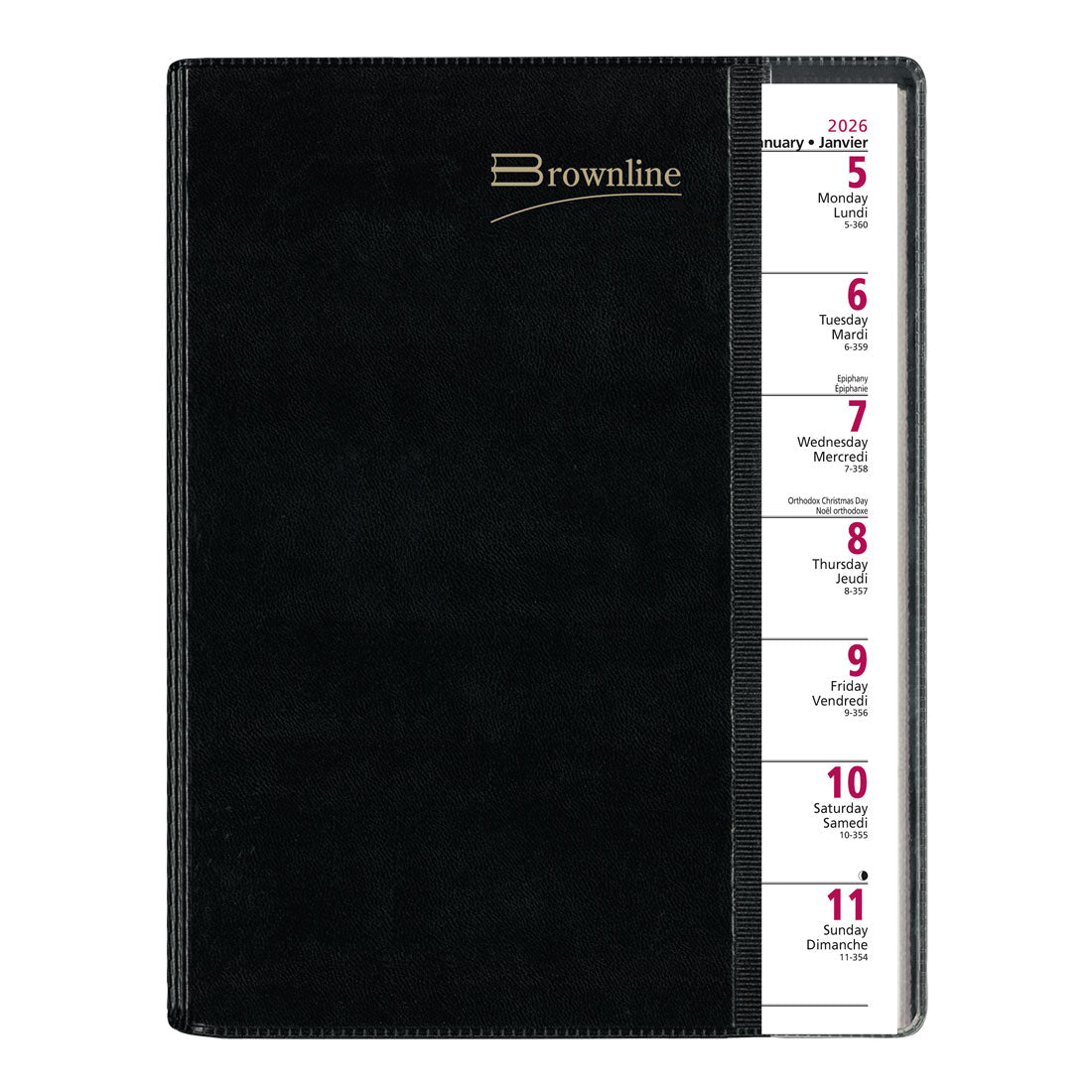 Brownline Pre-Vu Weekly Planner 2026, Bilingual, Tri-Fold Cover, Black CB920B.BLK-26