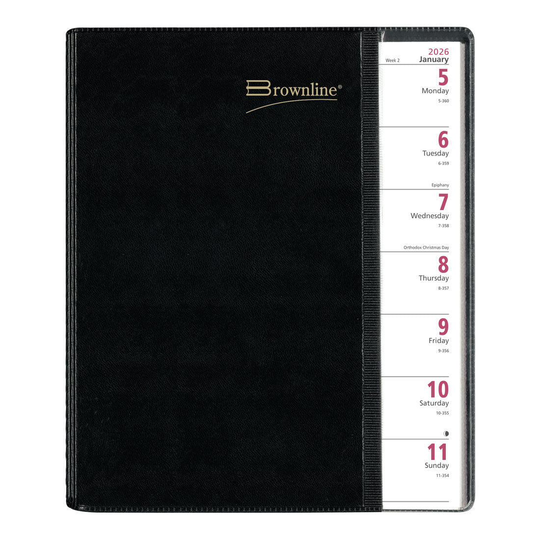 Brownline Pre-Vu Weekly Planner 2026, English, Tri-Fold Cover, Black CB925.BLK-26