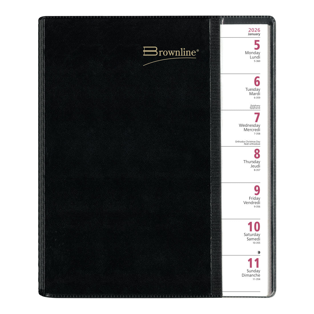 Brownline Pre-Vu Weekly Planner 2026, Bilingual, Tri-Fold Cover, Black CB925B.BLK-26