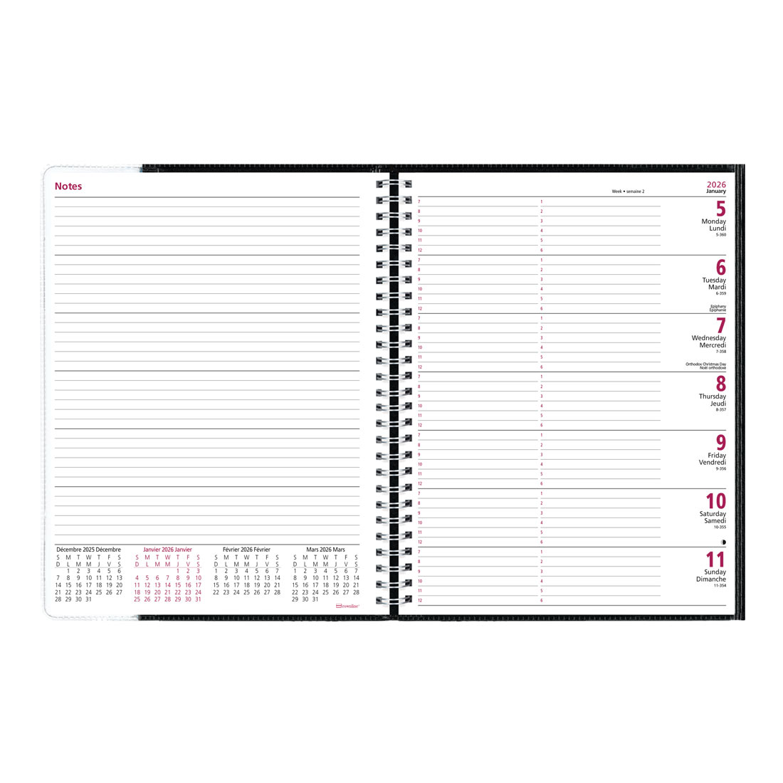 Brownline Pre-Vu Weekly Planner 2026, Bilingual, Tri-Fold Cover, Black CB925B.BLK-26