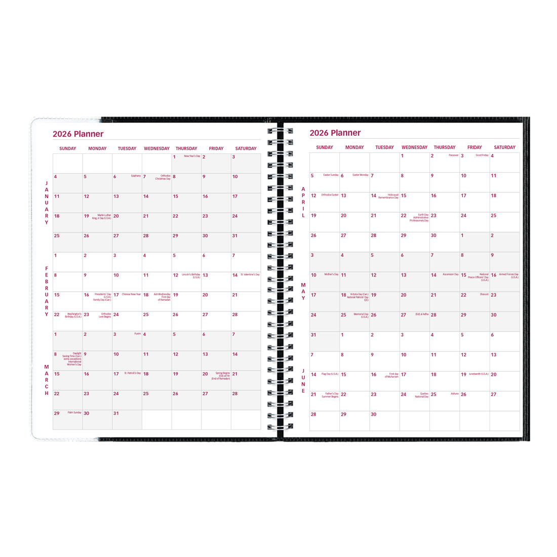 Brownline Pre-Vu Weekly Planner 2026, Bilingual, Tri-Fold Cover, Black CB925B.BLK-26