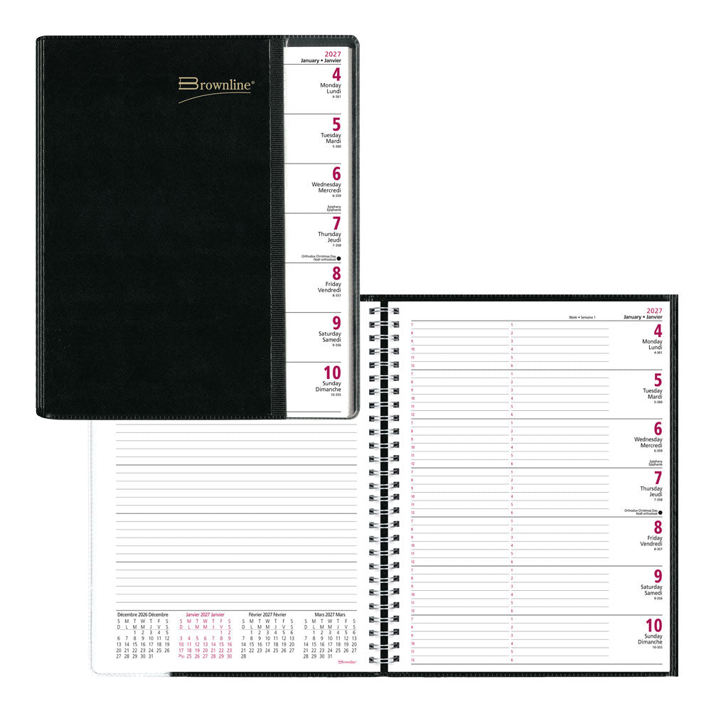 Pre-Vu Weekly Appointment Book, 2027, Bilingual CB925B.BLK-27 Brownline Canada