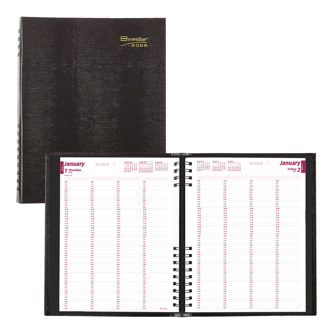 Brownline CoilPro 4-Person Daily Appointment Book 2026, English, Black CB960C.BLK-26